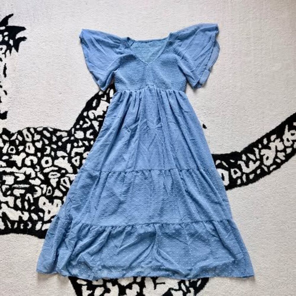 Light Blue Smocked Midi Dress | Cottagecore Boho Dress
